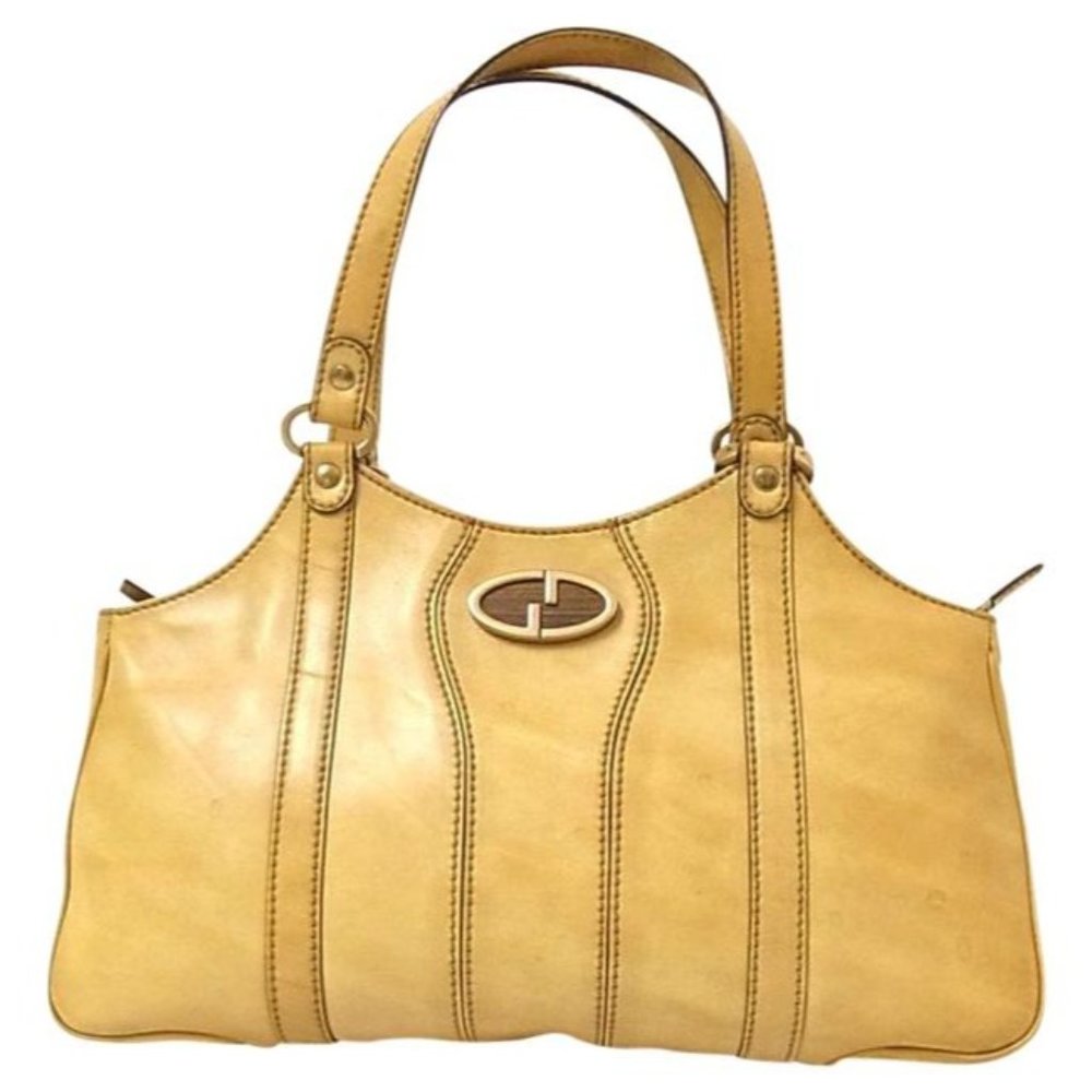 Gucci Vintage Buttery Soft Camel Leather Two Handle Satchel w Brass Accents